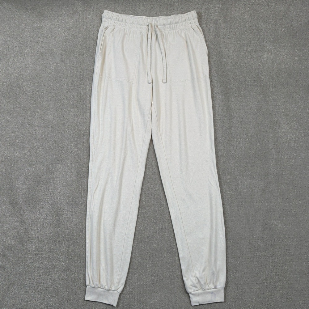 J.Crew Joggers Womens XS Cream Ribbed Knit Drawstring Waist Lounge Pants Viscose